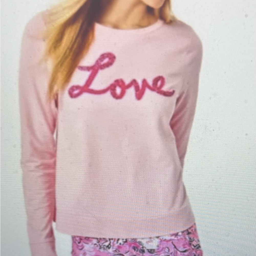 Lilly Pulitzer, NWT, pink 'Love' Long-Sleeve Women's sweatshirt, size medium - Picture 2 of 5